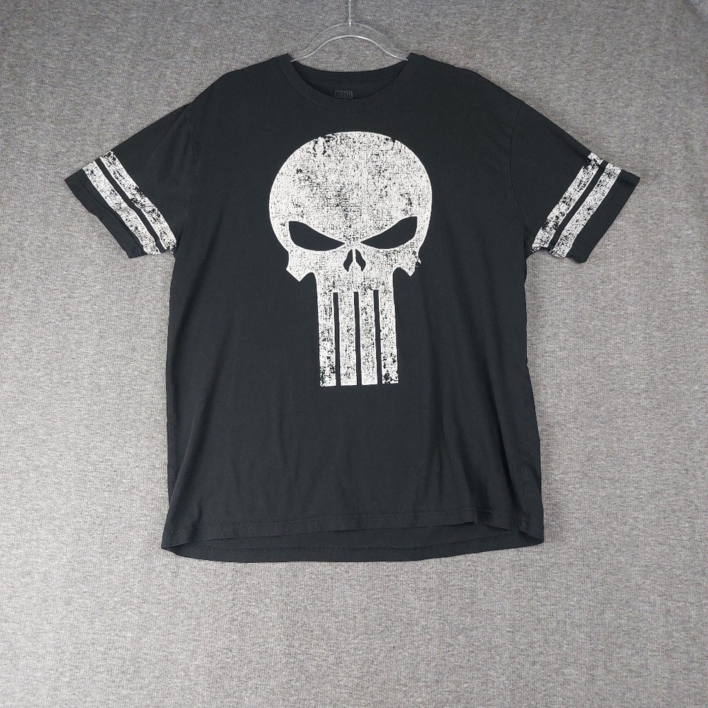 MARVEL MENS BLACK WHITE PUNISHER SHORT SLEEVE CREW NECK TSHIRT SIZE XL - Picture 1 of 5